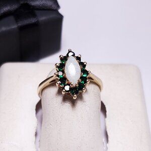 Estate 3/4ctw Precious White Opal and Diopside Halo 10Kt Yellow Gold Ring #22086